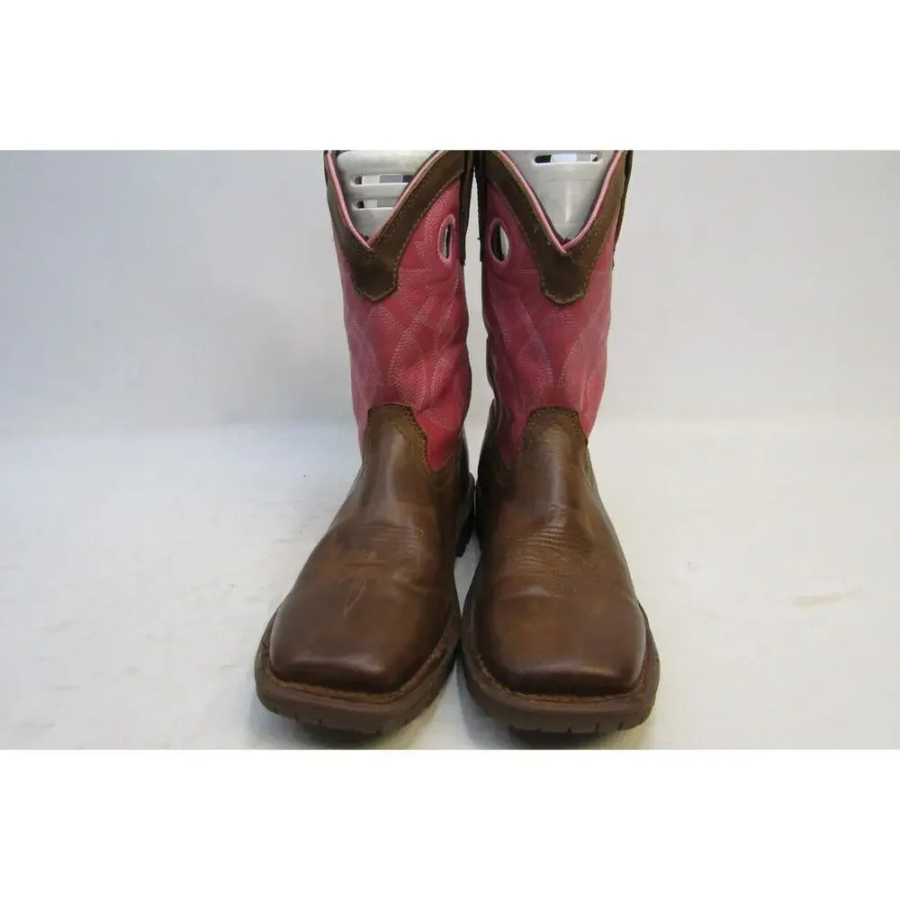 Rocky Kids Youth Size 4 M Pink Brown Leather Buckaroo Cowboy Boots